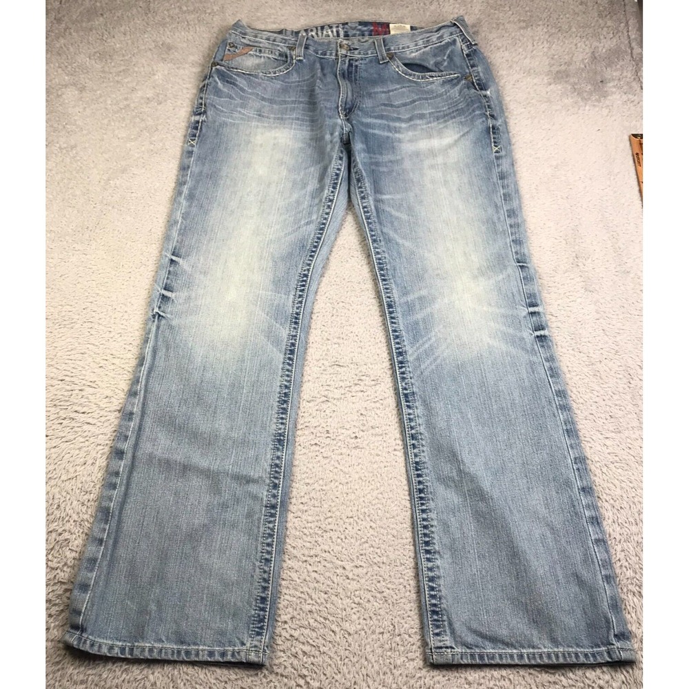 Ariat Jeans Mens 38 (38x35) M6 Slim Boot Light Wash Western Work Cowboy Denim